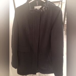 Black Pea Coat with Structured Design and Long Sleeves. Preowned good condition.